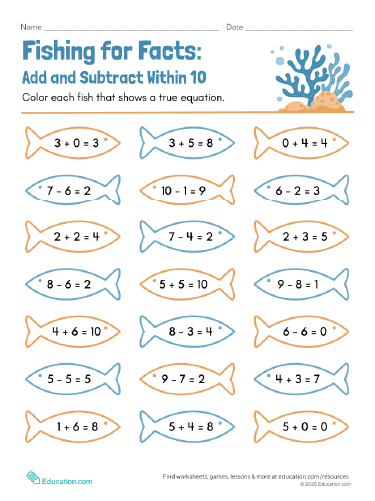 Fishing for Facts: Add and Subtract Within 10