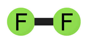 A model of a molecule containing two balls labeled F.