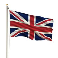 A flag with a blue background. There is a red cross with a white outline. Behind the cross is a red X with a white outline.