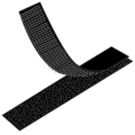 a hook-and-loop style fastener. One side of the fastener is made of lots of small loops and the other side is made of lots of small plastic hooks. When pressed together, the hooks connect to the loops